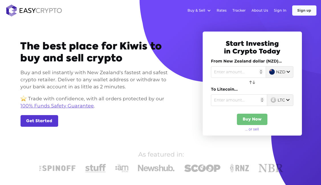 Screenshot of Easy Crypto Homepage showing the Litecoin purchase interface. 