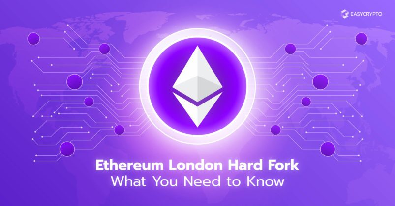 Ethereum logo on a light purple background to illustrate the idea of Ethereum London Hard Fork update.