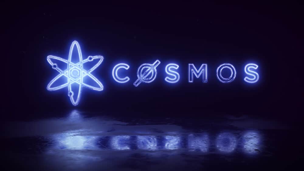Blue neon Cosmos (ATOM) logo coin
