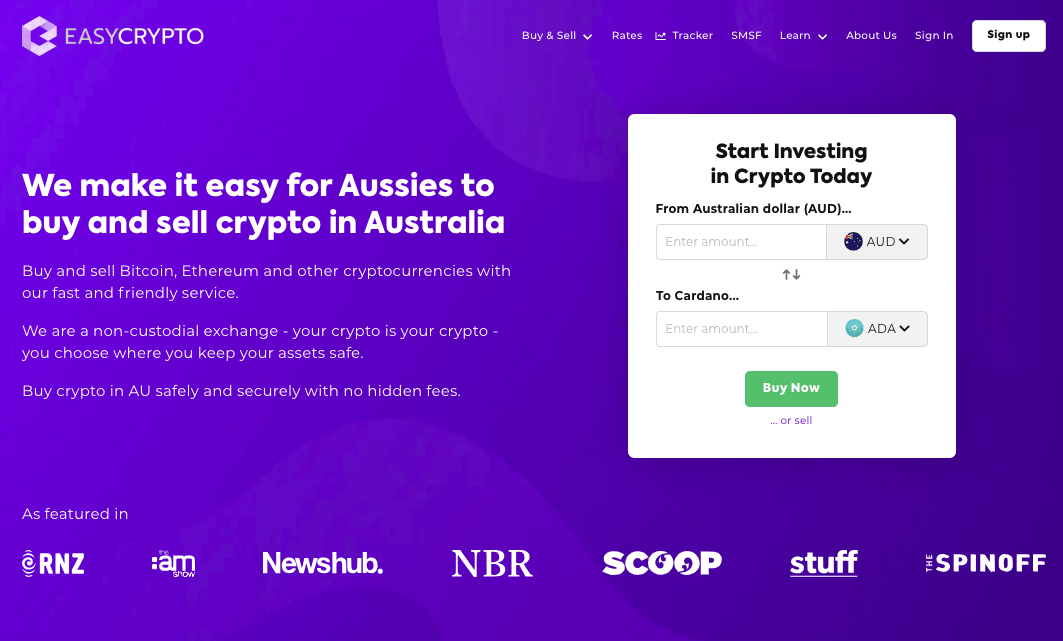 Screenshot of Easy Crypto Australia showcasing the ADA and AUD pairing.
