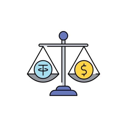 Illustration of tether and USD to depict the idea of stablecoins
