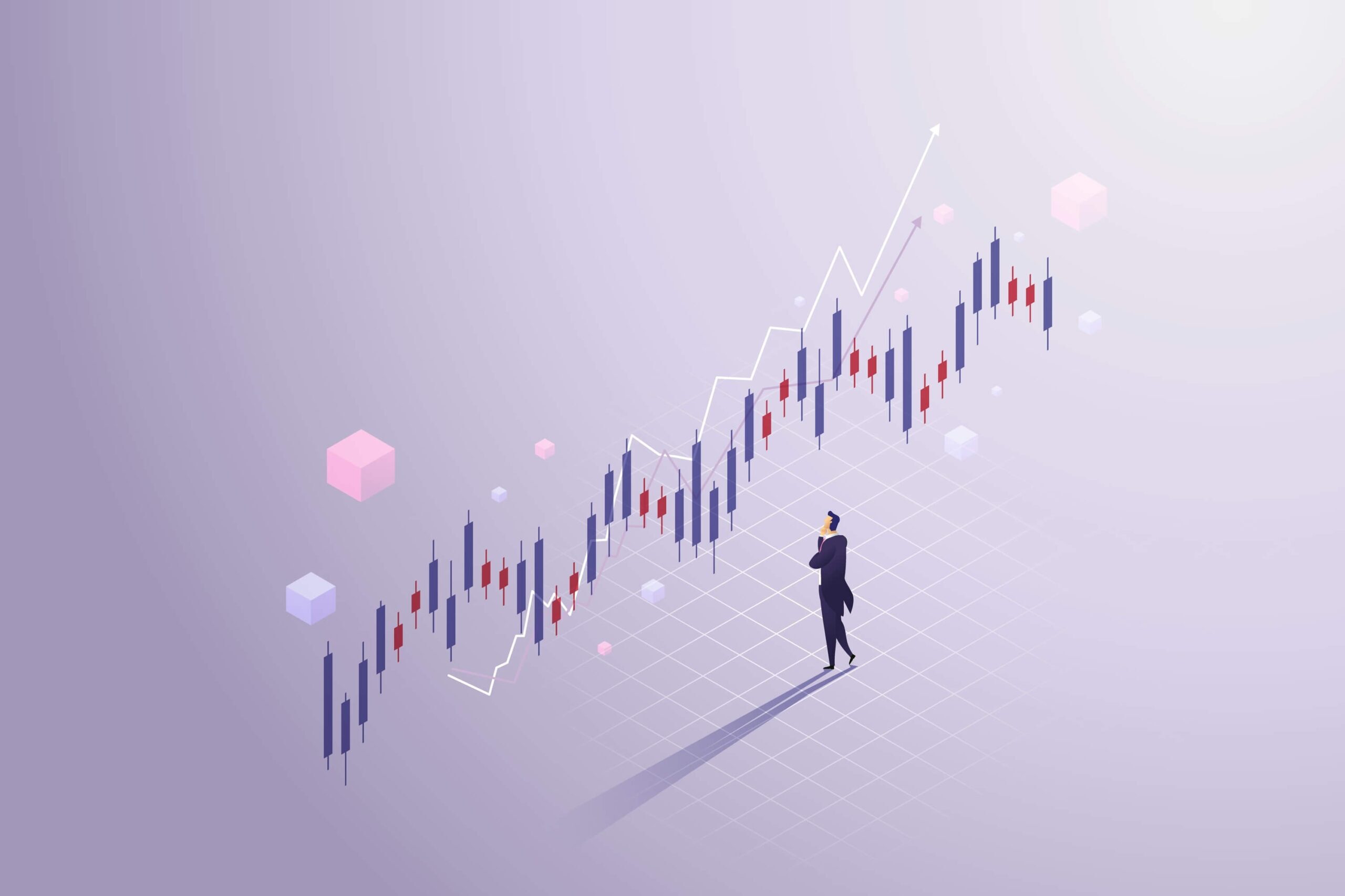 Crypto trading illustration with sideways candle chart
