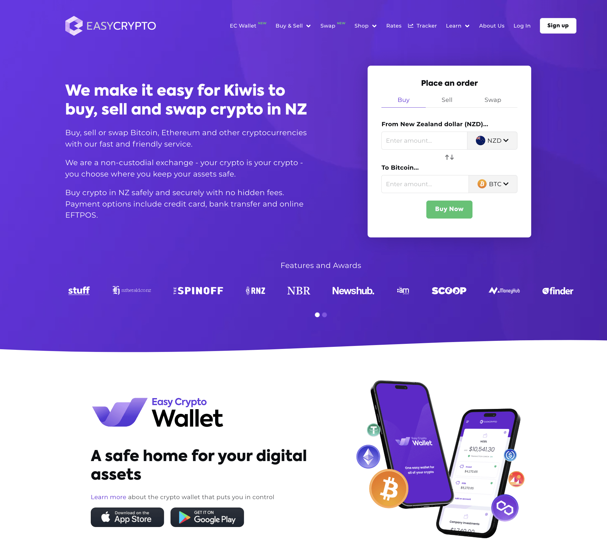 Screenshot of Easy Crypto NZ Homepage