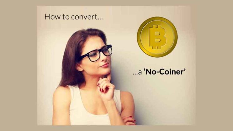 A woman thinking of how to get a skeptic friend to join the cryptocurrency revolution