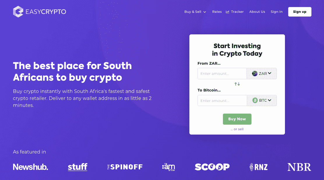 Screenshot of Easy Crypto South Africa home page.