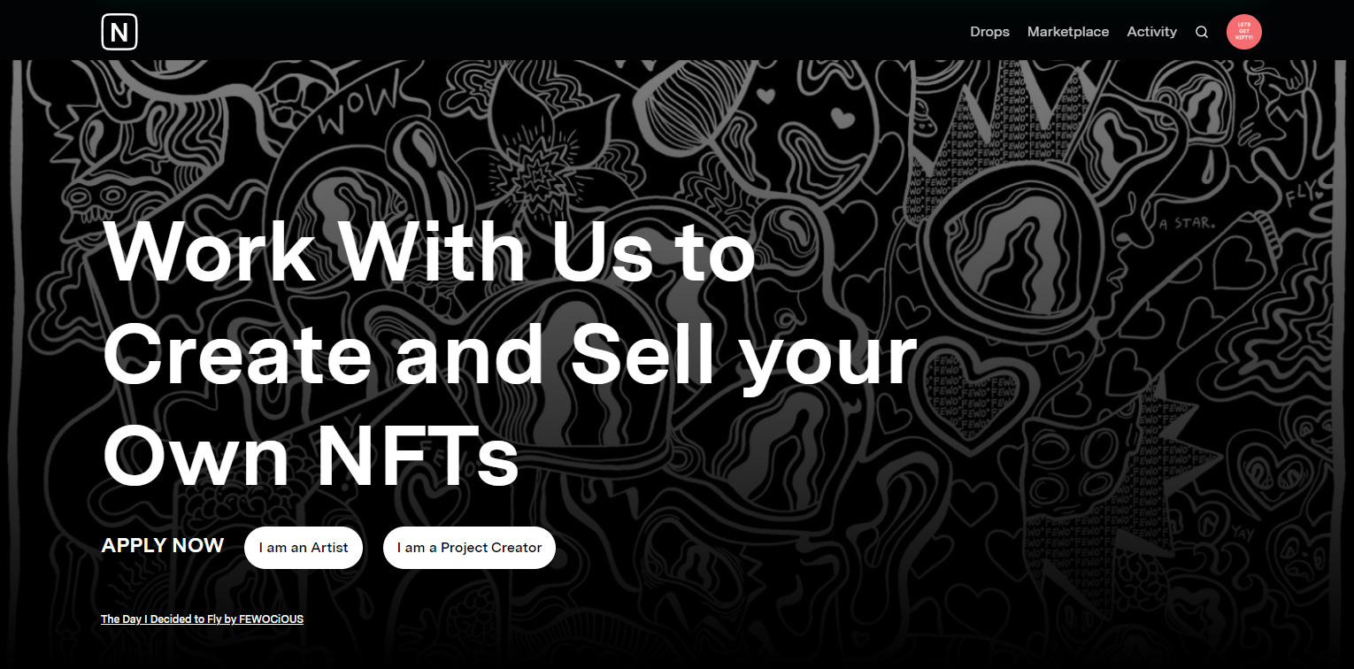 Landing page for Nifty Gateway NFTs