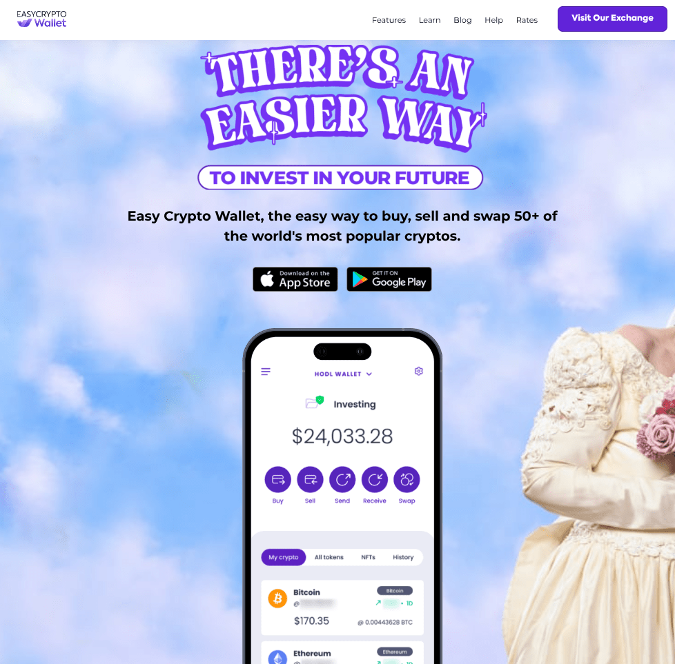 Screenshot of Easy Crypto Wallet homepage