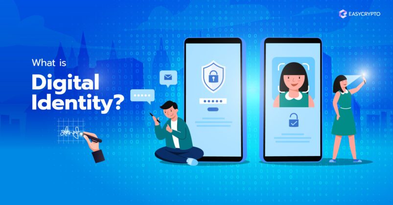 Illustration of 2 phones displaying digital identities on the screen. Illustration of 2 phones displaying digital identities on the screen.