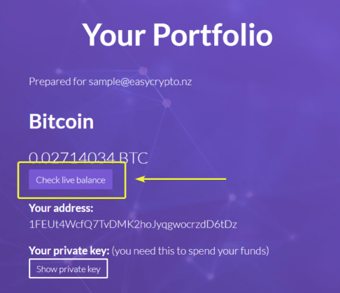 Check live balance in your Easy Crypto portfolio