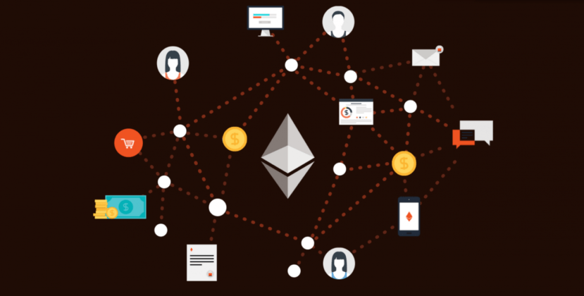 Ethereum logo surrounded by utitility icons.