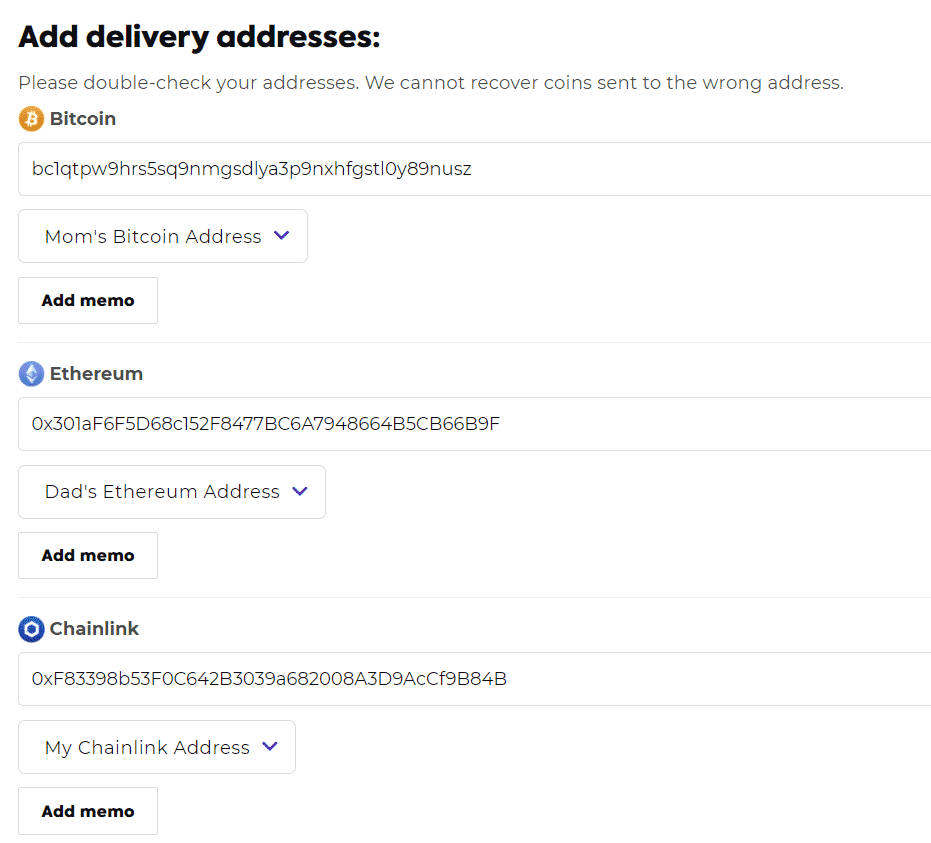 Screenshot of the delivery address on the autobuy order page. 