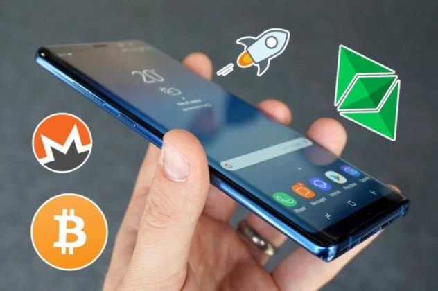 Smartphone-with-cryptocurrecy-icons-floating-around-it Cryptocurrency adoption represented by smart phone with Monero Ethereum and Bitcoin logo