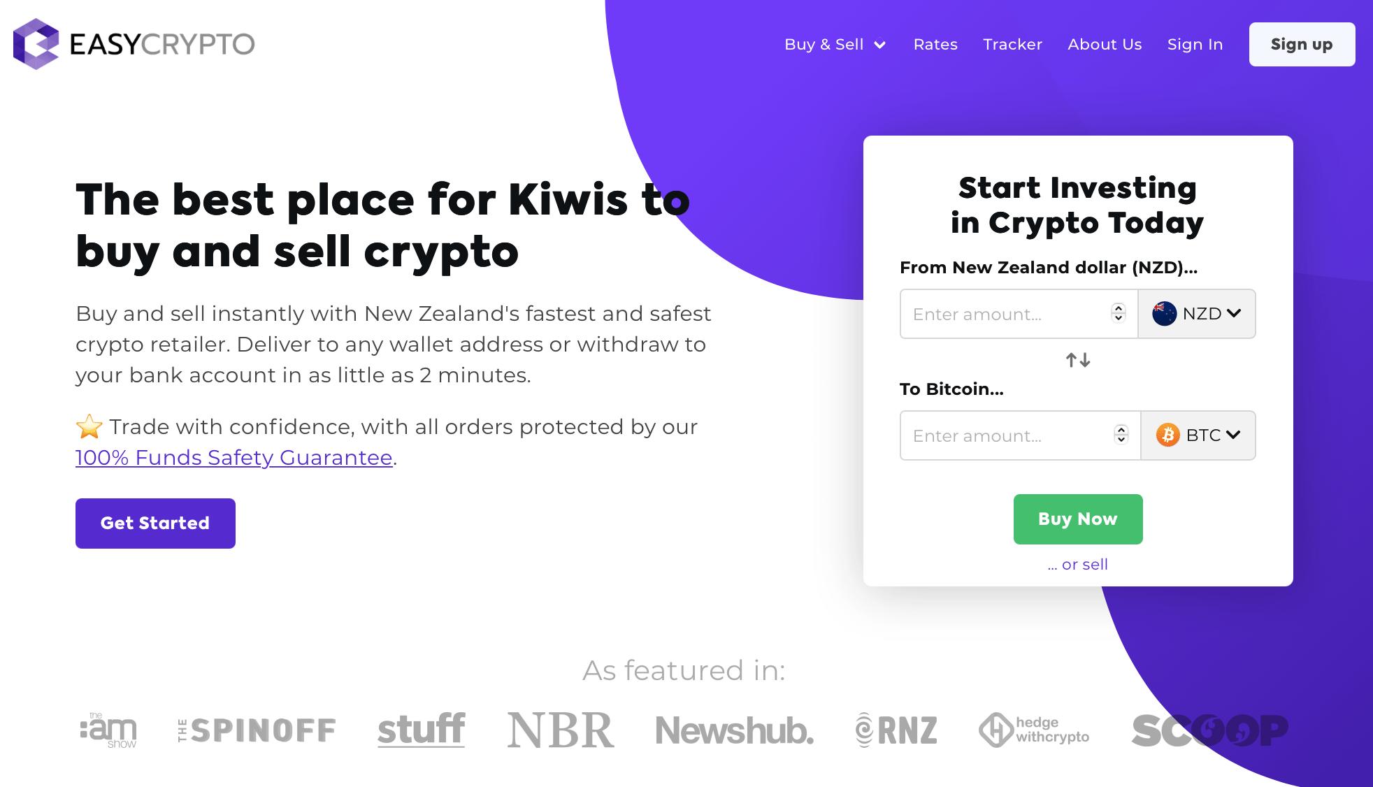 Screenshot of Easy Crypto New Zealand homepage.