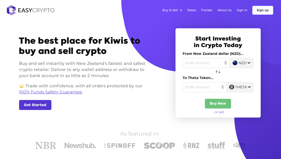 Screenshot of Easy Crypto homepage with the Theta Token on the screen.