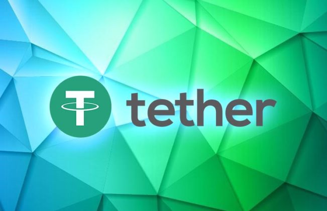 Tether-Logo-on-green-digital-back-ground Tether Logo and Icon on green and blue digital back ground