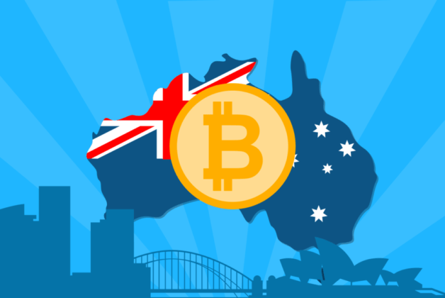 Bitcoin-Australia-How-to-buy-Bitcoin-in-Australia-with-flag-and-BTC-coin-with-blue-back-ground-1 The illustration of Bitcoin (BTC), the national flag of Australia, the map of Australia, and its iconic buildings