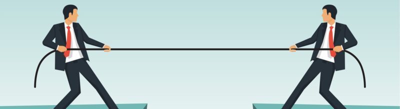 Illustration of two guys pulling a rope