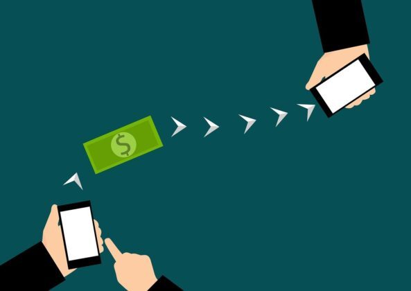 Illustration of money transfer between two devices Illustration of money transfer between two devices