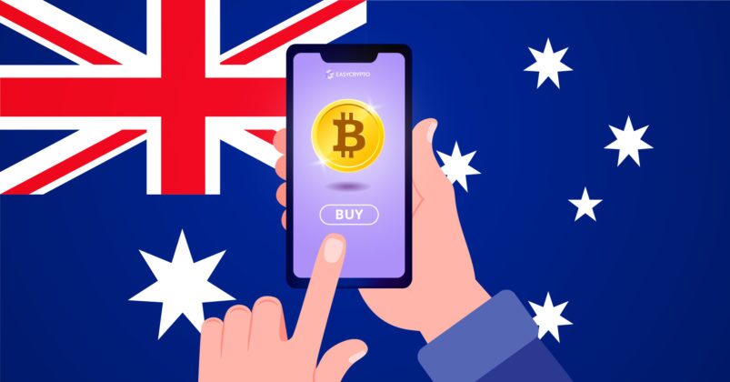 Illustration of a phone with a Bitcoin logo displayed on the screen backdropped by the Australian flag Illustration of a phone with a Bitcoin logo displayed on the screen backdropped by the Australian flag