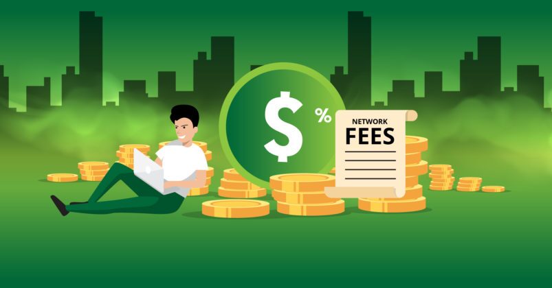 Blog - NetwoIllustration of a guy sitting next to a pile of coins to illustrate the idea of what are bitcoin network fees.rk Fees (1) Illustration of a guy sitting next to a pile of coins to illustrate the idea of what are bitcoin network fees.