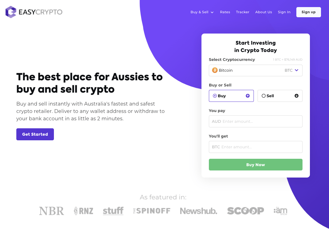 Screenshot of Easy Crypto Australia.