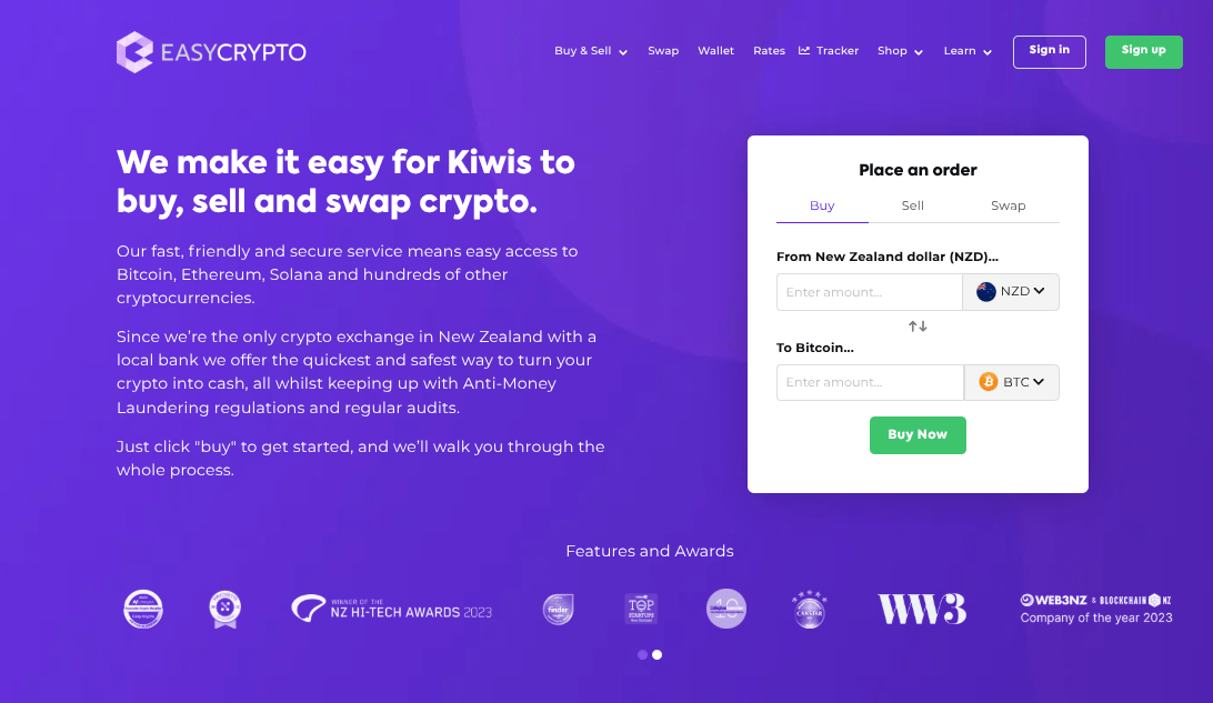 Easy Crypto New Zealand homepage