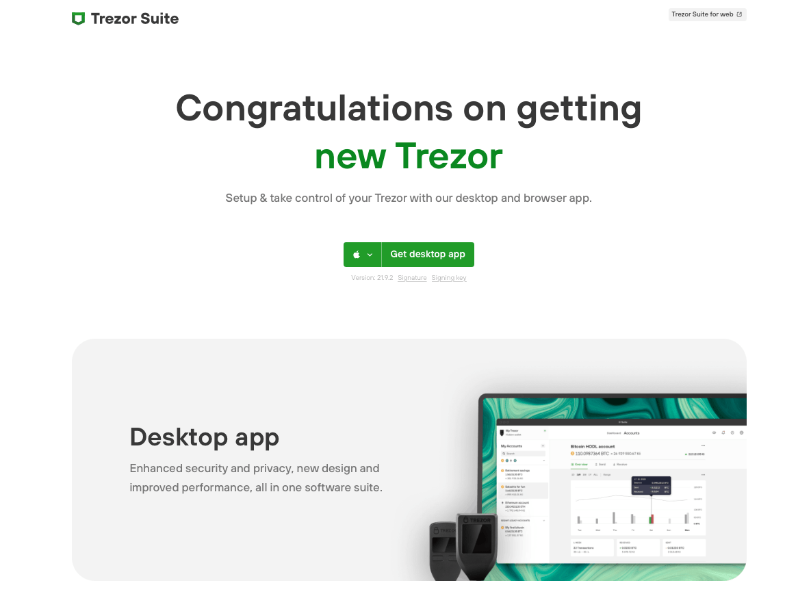 Screenshot of the Trezor Suite software.