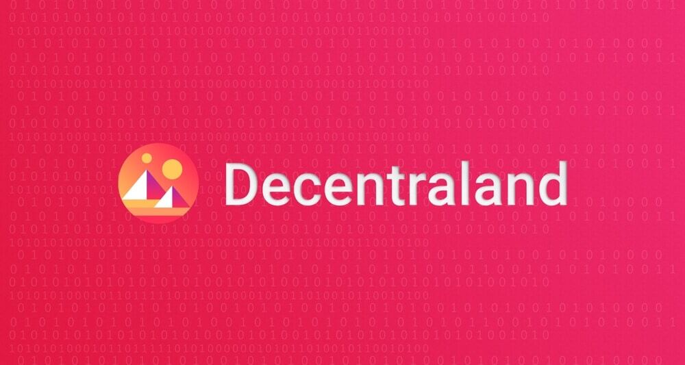 Decentraland (MANA) logo on red background.