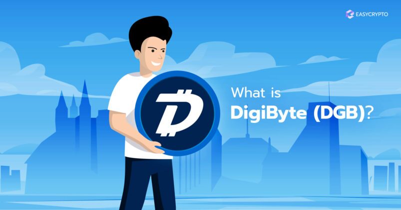 Guy holding DigiByte (DGB) on a blue background. Guy holding DigiByte (DGB) on a blue background.