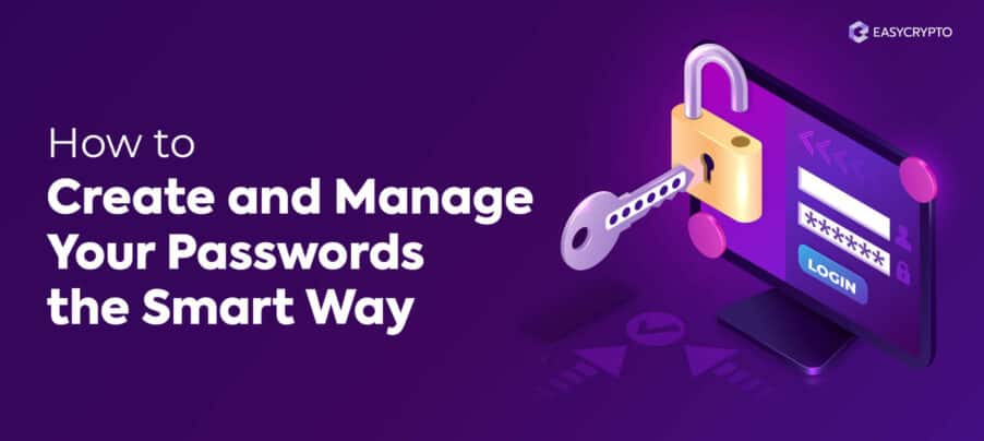 Blog cover illustrating a key and lock on purple background to illustrate the topic of how to create and secure passwords Blog cover illustrating a key and lock on purple background to illustrate the topic of how to create and secure passwords
