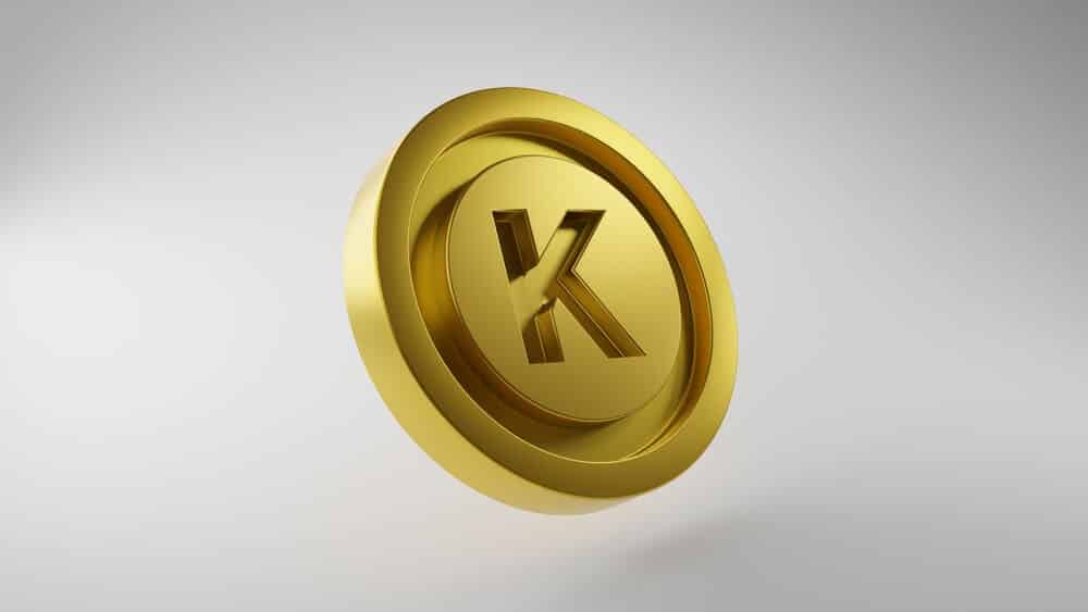 Illustration of Kadena (KDA) crypto coin on white background.