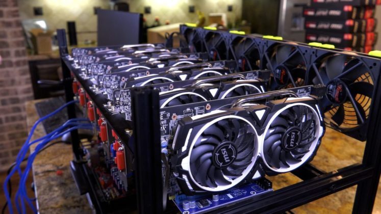 Bitcoin BTC miner running in a mining pool