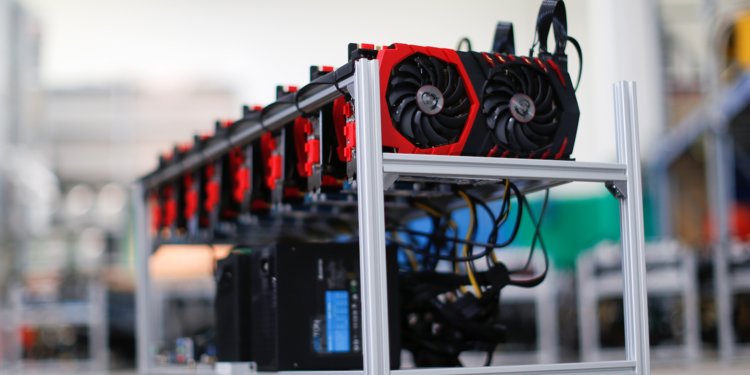 Cryptocurrency mining rig red