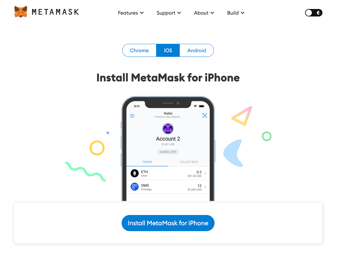 MetaMask download screen for iphone. 