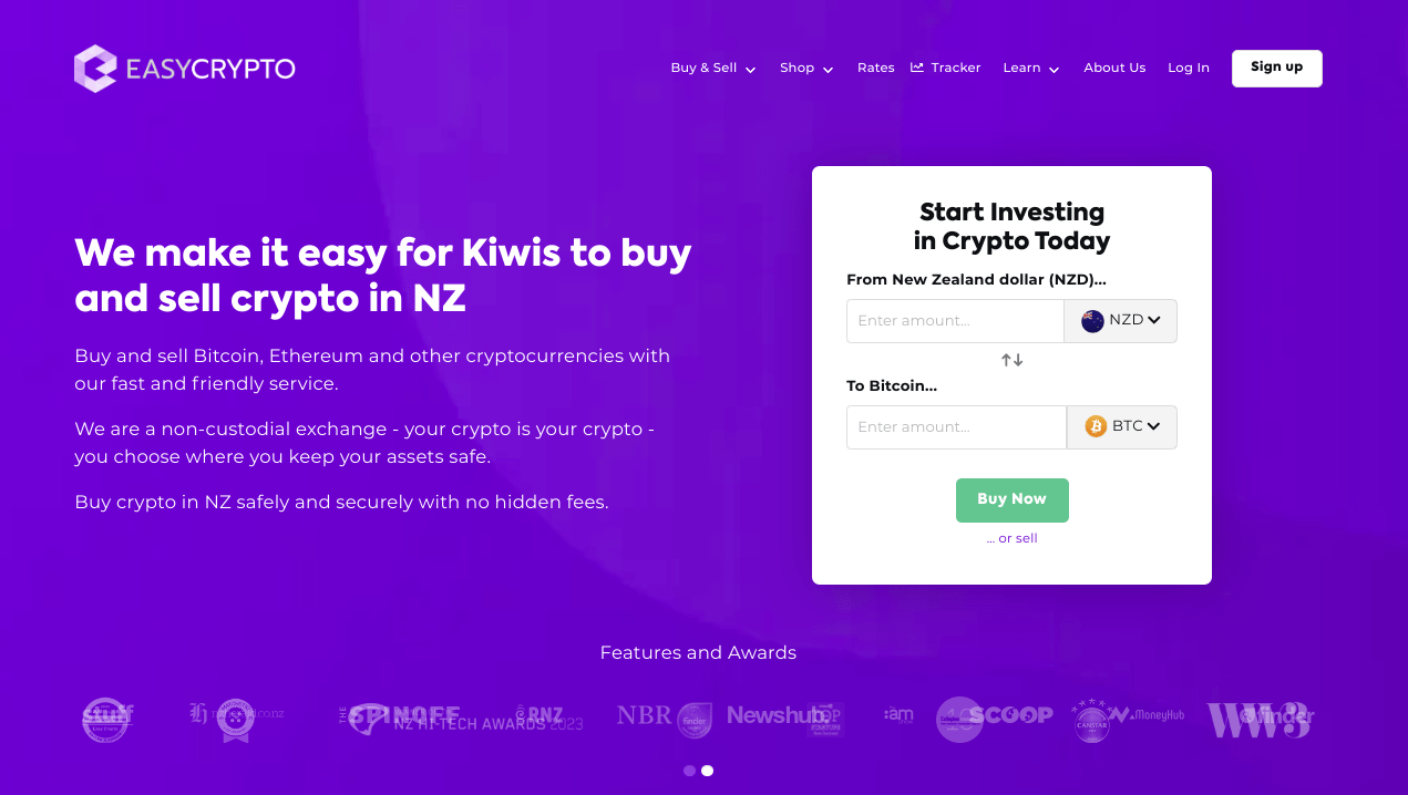 Screenshot of Easy Crypto New Zealand Homepage