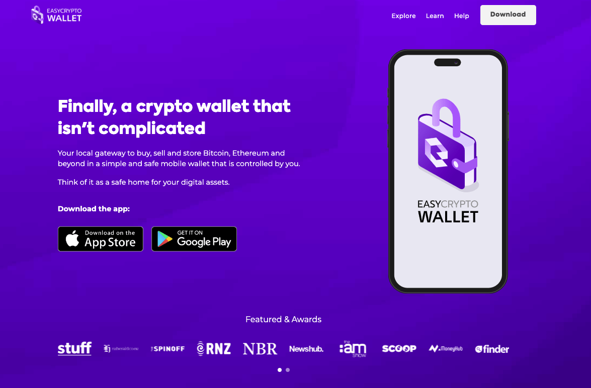 Screenshot of Easy Crypto Wallet homepage