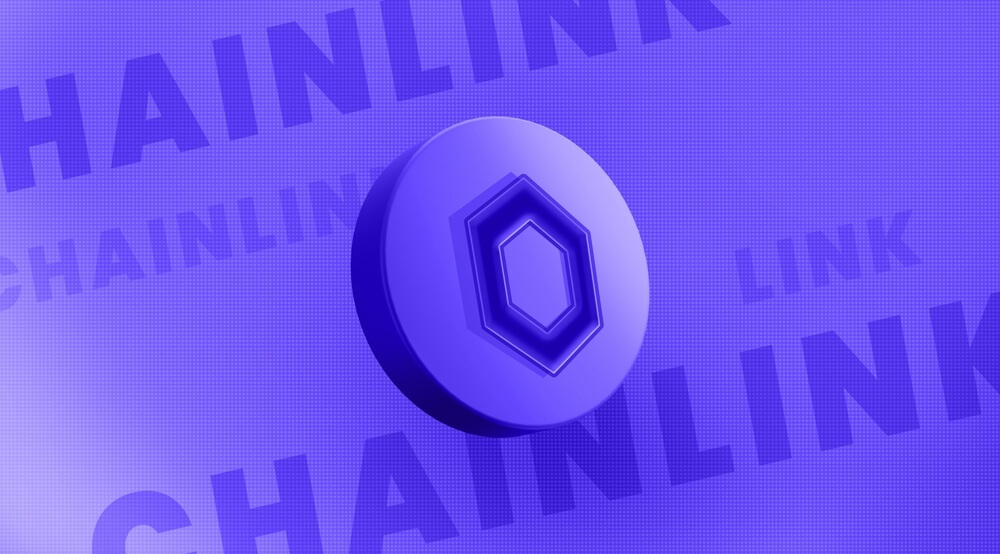 Chainlink LINK crypto token on purple background