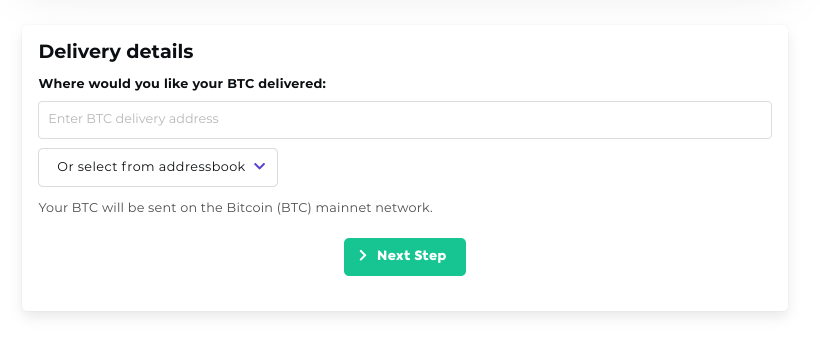 Crypto swap delivery details