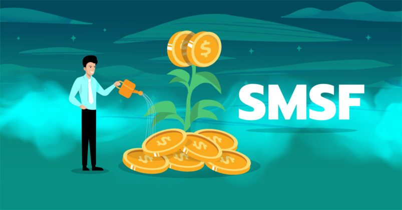 Illustration of a guy watering a pile of coins and a flower growing in the middle to illustrate the idea of Self managed super funds