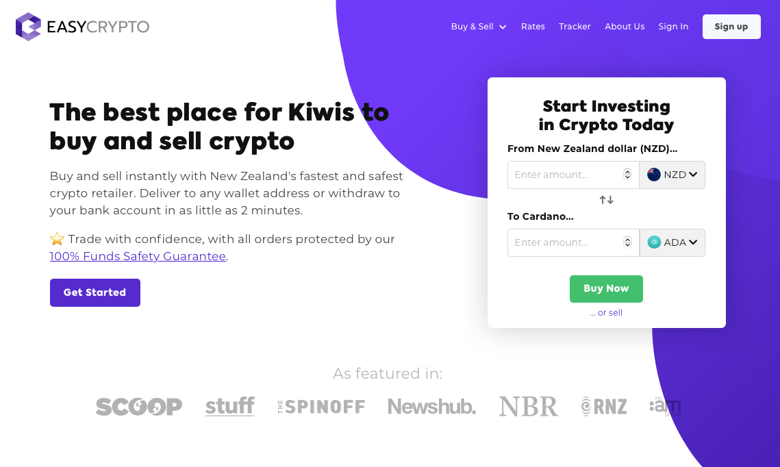 Screenshot of Easy Crypto NZ homepage.