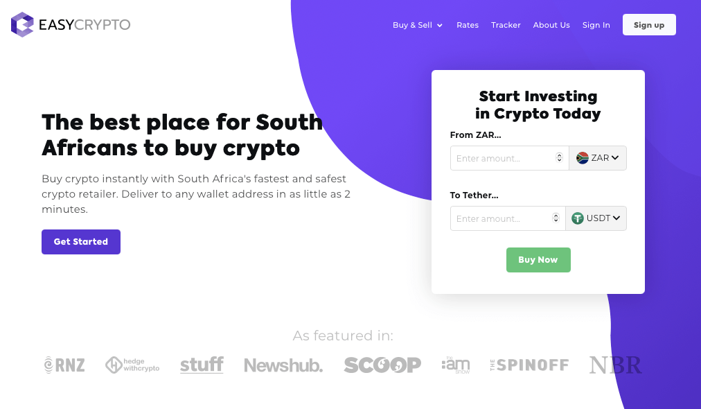 Screenshot of Easy Crypto South Africa website