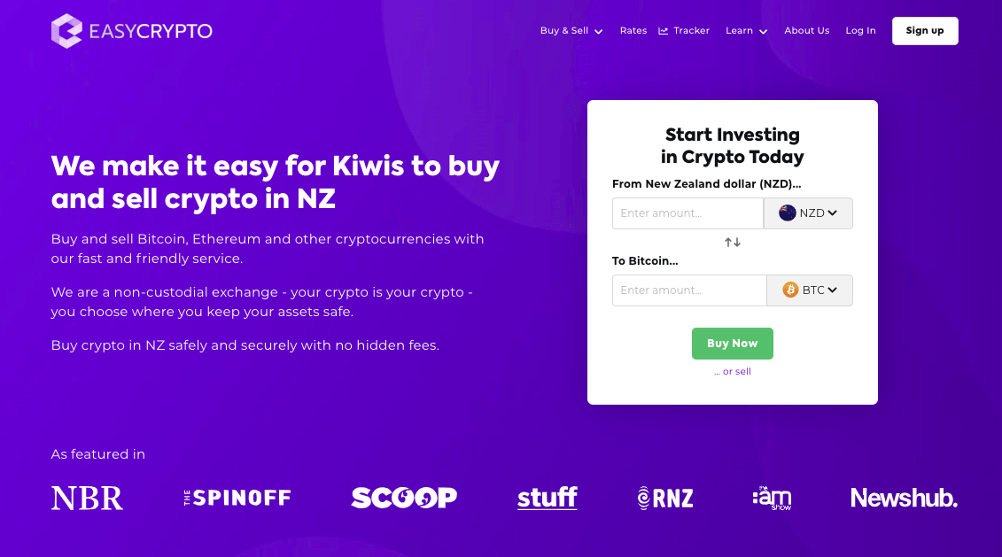 Screenshot of Easy Crypto homepage.