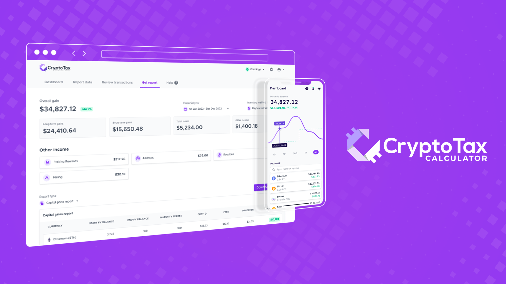 Screenshot of cryptotax calculator showcasing.