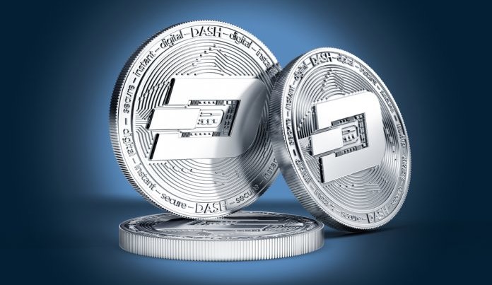 3 dash coin in blue background