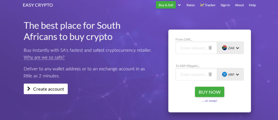 The front page of Easy Crypto South Africa website