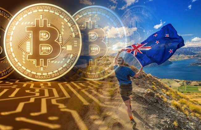 man-running-in-the-hills-with-a-new-zealand-flag-with-bitcoin-coins-on-the-left-side-of-the-image