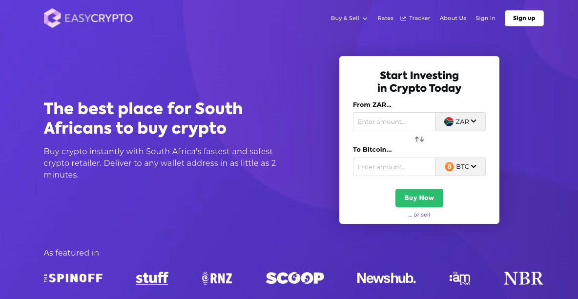 Screenshot of Easy Crypto ZA Homepage.