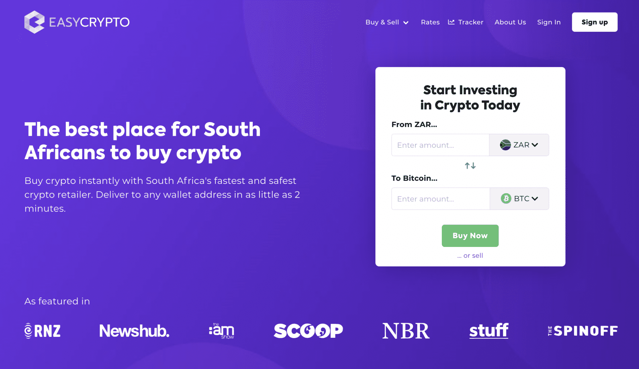 Screenshot of Easy Crypto Homepage.