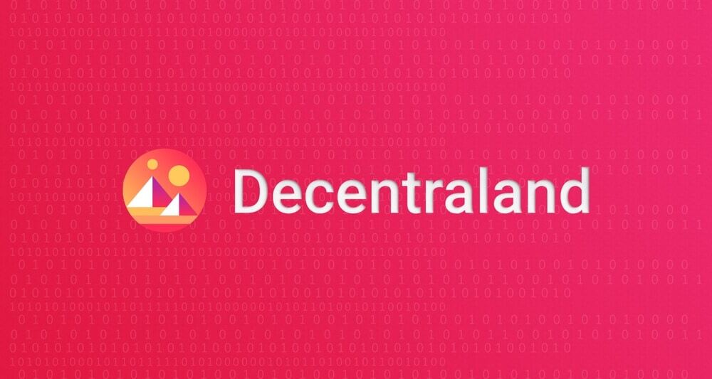 Decentraland (MANA) logo on red background. 