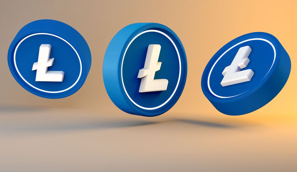 Blue Litecoin (LTC) on light beige background